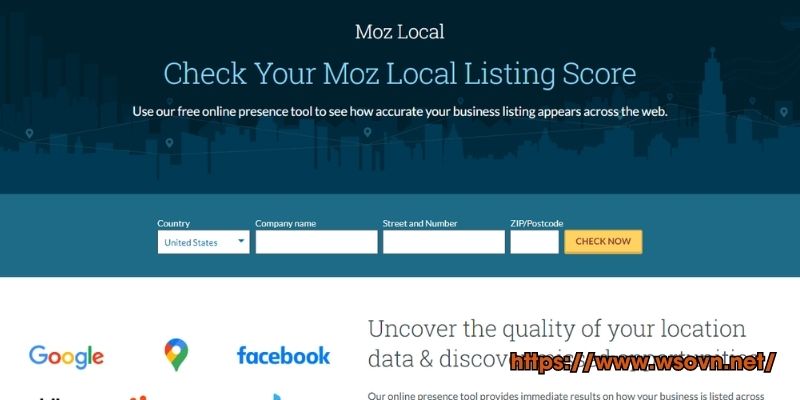 Giao diện của công cụ hỗ trợ SEO web Moz Local Listing Score 